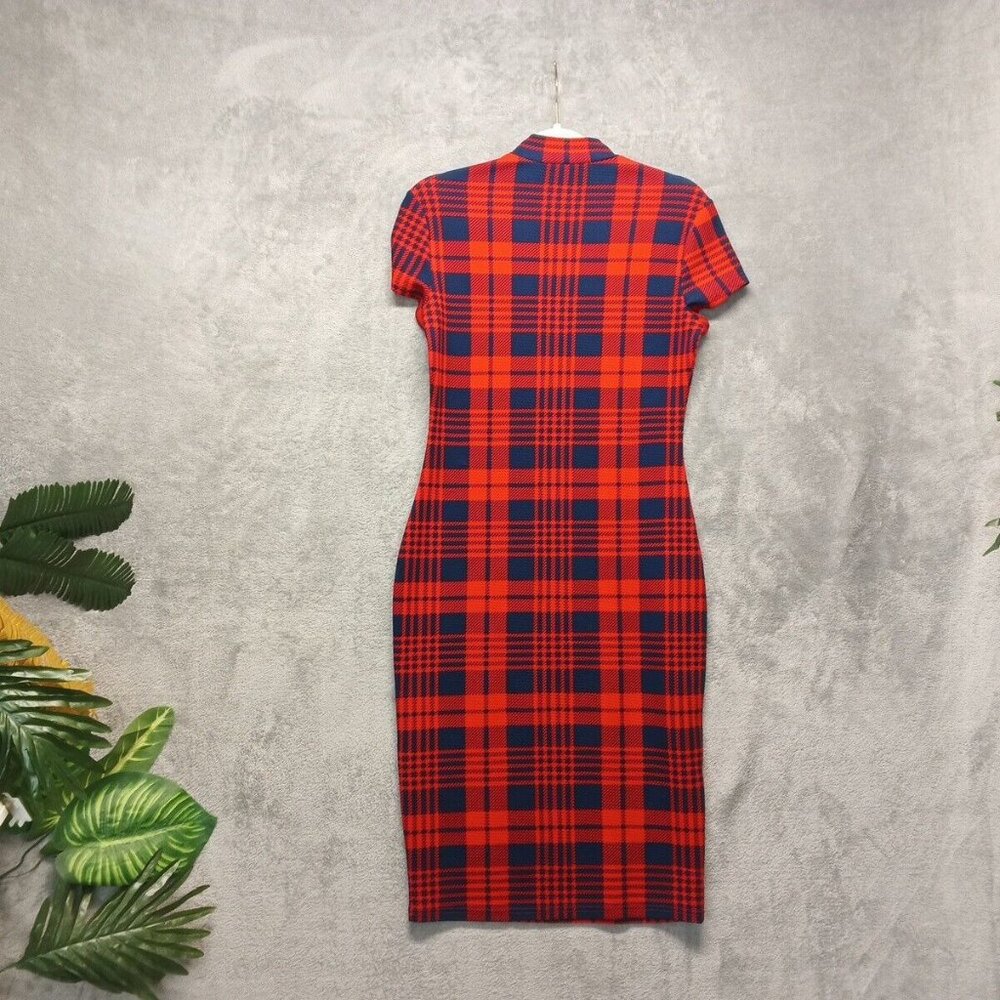 SHEIN Women Dress Plaid Bodycon Red Blue Knit Pullover Size M(8-10) - Picture 10 of 10